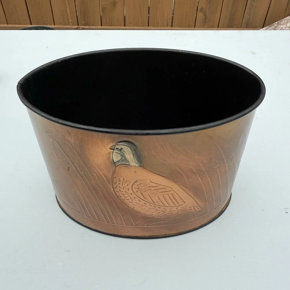 Greg Hentzi‎ Copper Planter Hand Embossed Design Bird Pheasant 7 x 4.50 in